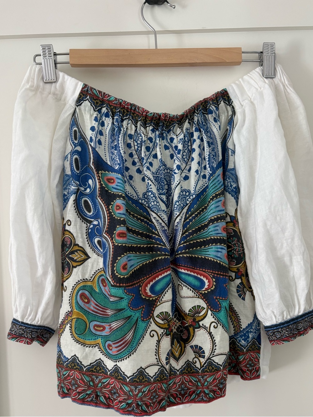 Farm Rio • off shoulder butterfly patterned boho flowy Blouse Peasant Top small